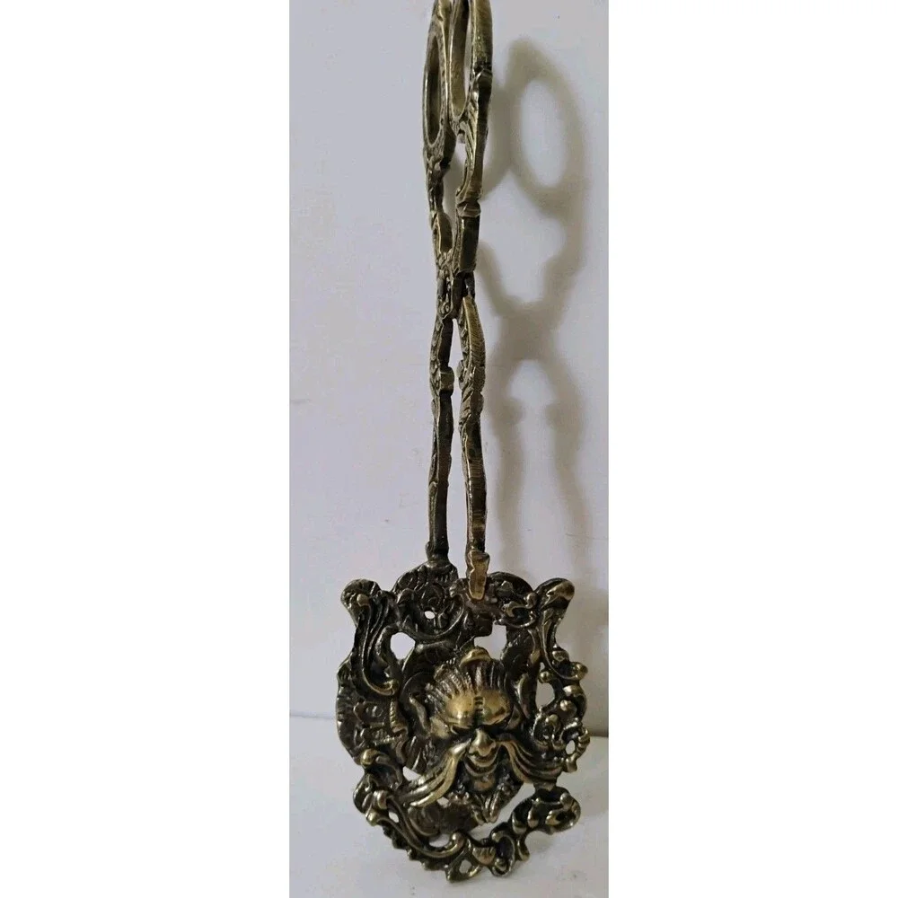 Vintage Italian Gothic Gargoyle Ornate Brass Scissor Serving Tongs Pastry Toast